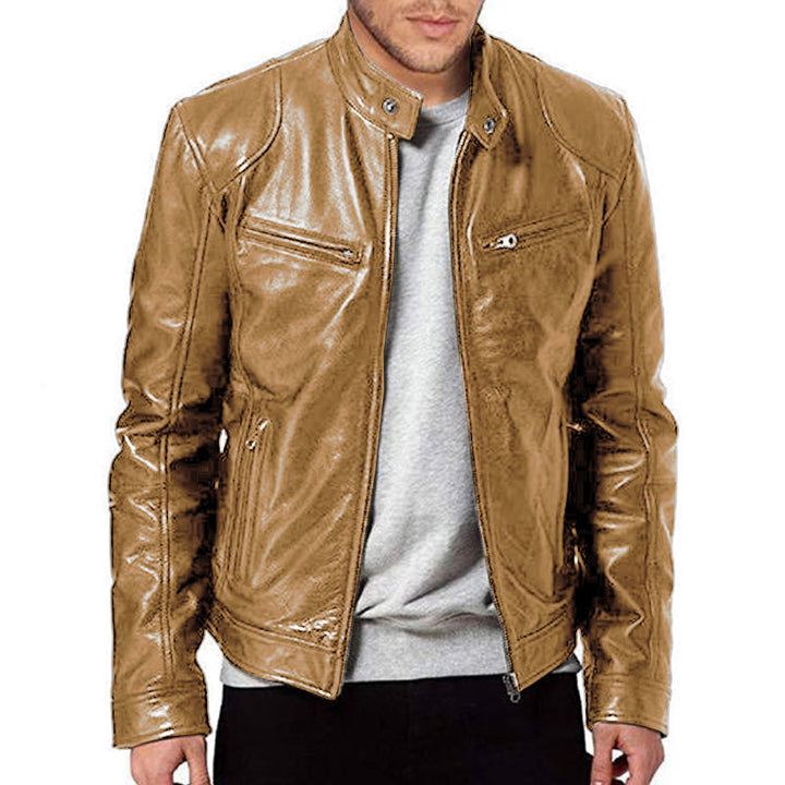 Carlos - Men's Stand Collar Slim Fit Leather Jacket