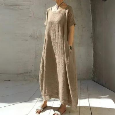 DIANA | LOOSE LINEN DRESS WITH SIDE POCKETS