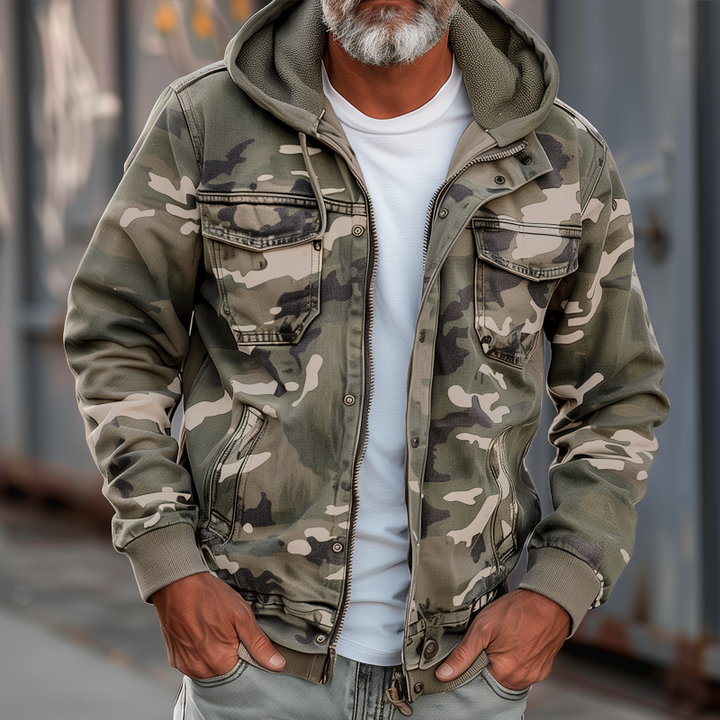 Peter - Men's Camouflage Hooded Multi-pocket Zip Cargo Jacket