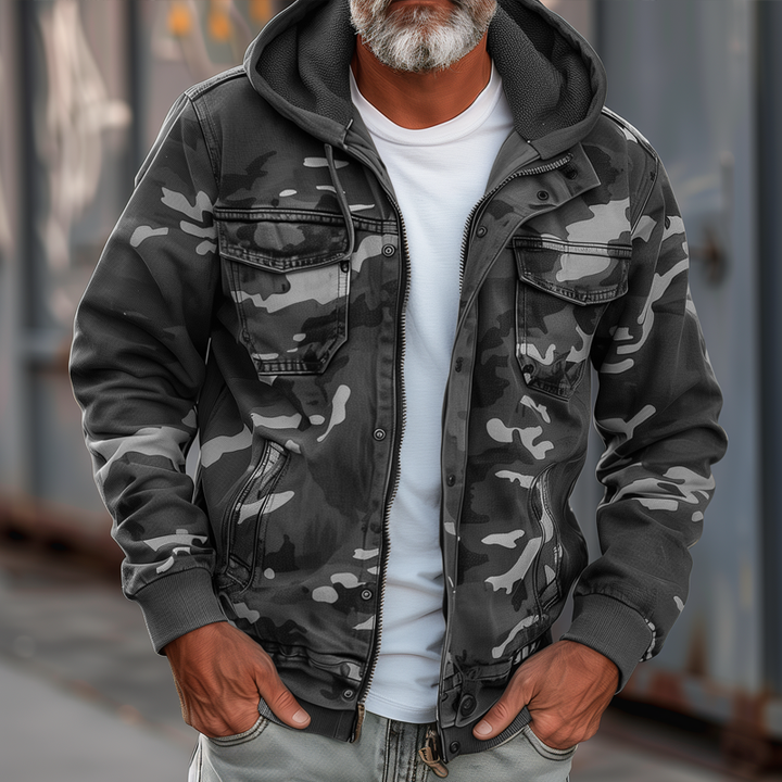 Peter - Men's Camouflage Hooded Multi-pocket Zip Cargo Jacket