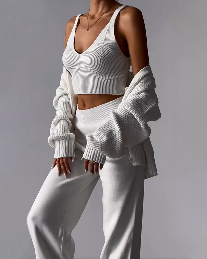 Janice - Chic V-neck knitted three-piece set