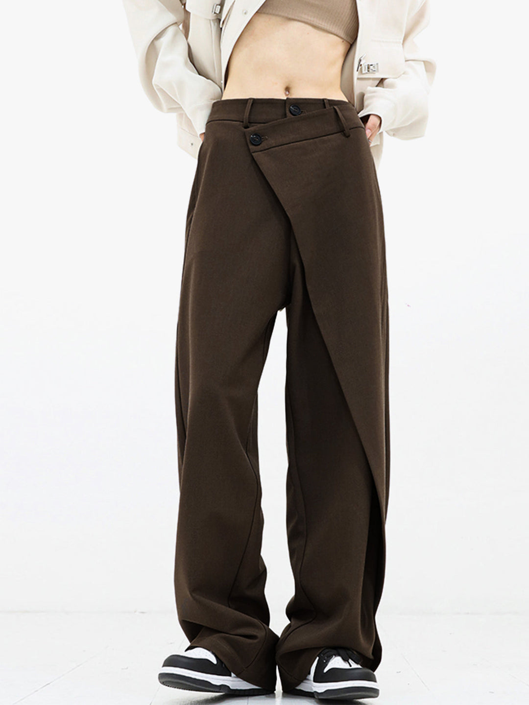 Agatha - Asymmetrical Layer Button Baggy Wide Leg Pants