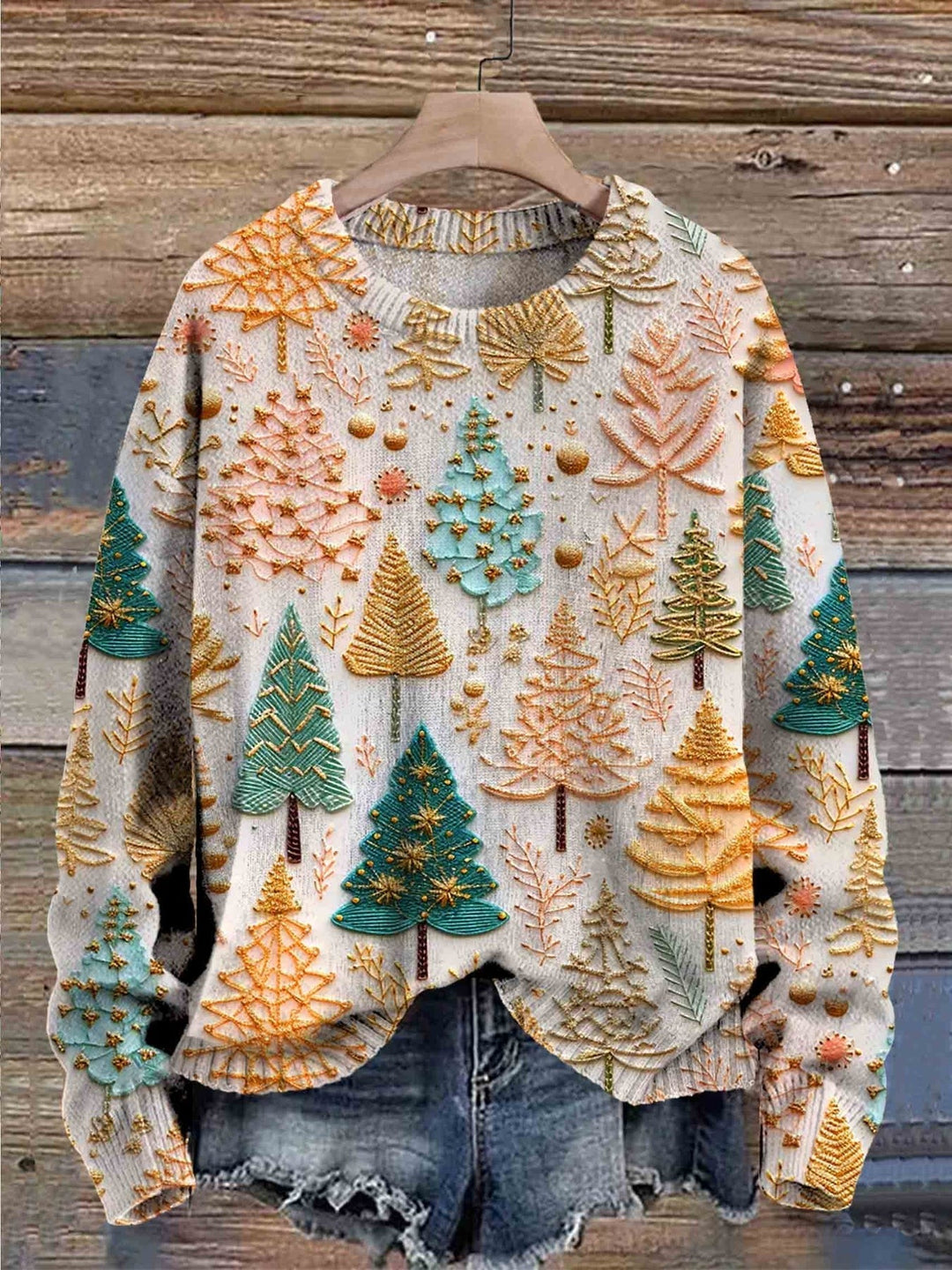 Warm Cozy Sweater with Christmas Trees