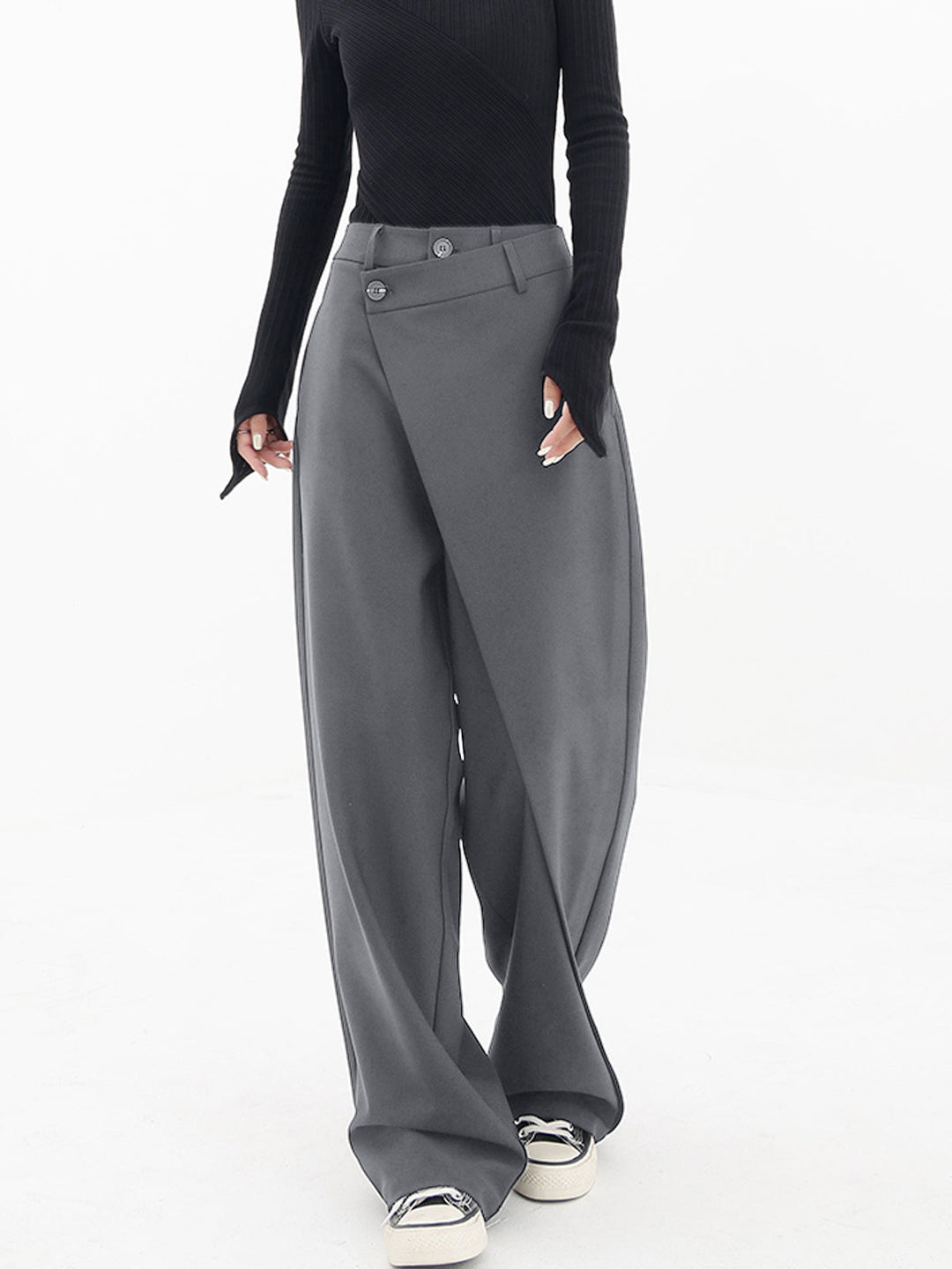 Agatha - Asymmetrical Layer Button Baggy Wide Leg Pants