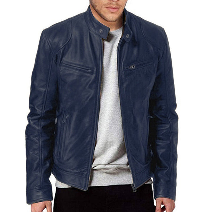 Carlos - Men's Stand Collar Slim Fit Leather Jacket