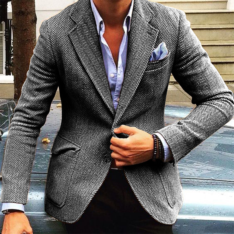 Ethan Men's Vintage Herringbone Lapel Single Breasted Blazer