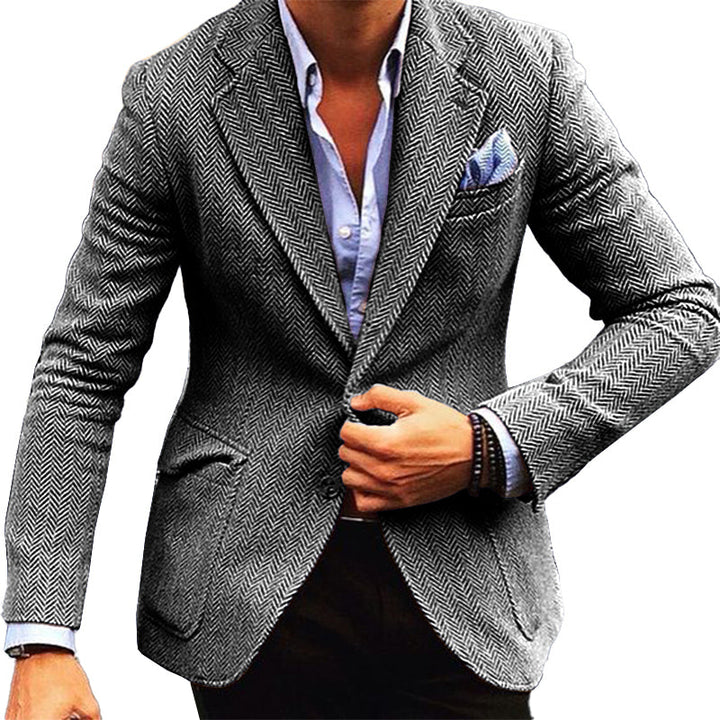 Ethan Men's Vintage Herringbone Lapel Single Breasted Blazer