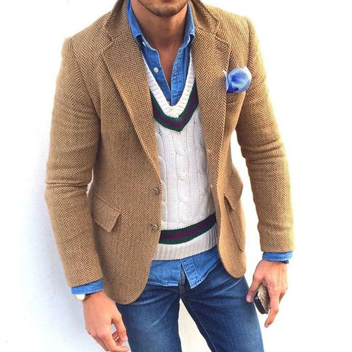 Ethan Men's Vintage Herringbone Lapel Single Breasted Blazer