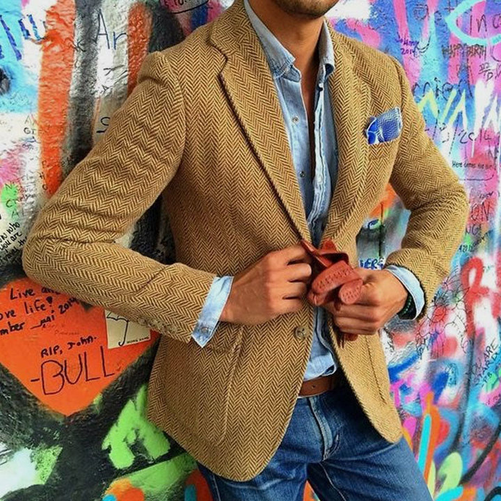 Ethan Men's Vintage Herringbone Lapel Single Breasted Blazer