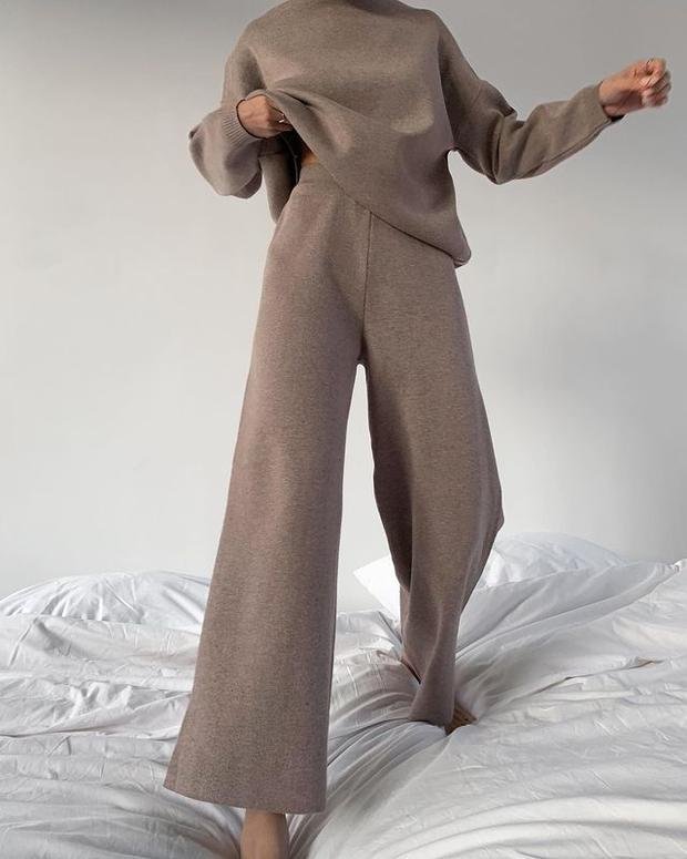 Lilibeth - Knitted solid color loose casual suit