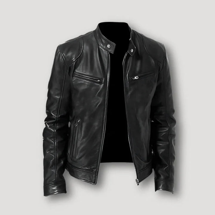 Carlos - Men's Stand Collar Slim Fit Leather Jacket