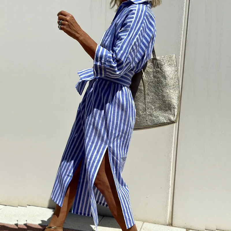 Sophie™ - Elegant Striped Shirt Dress