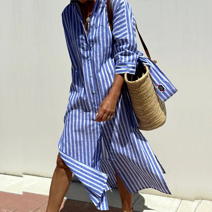 Sophie™ - Elegant Striped Shirt Dress