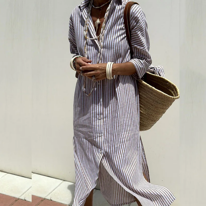 Sophie™ - Elegant Striped Shirt Dress