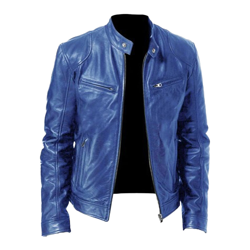 Carlos - Men's Stand Collar Slim Fit Leather Jacket