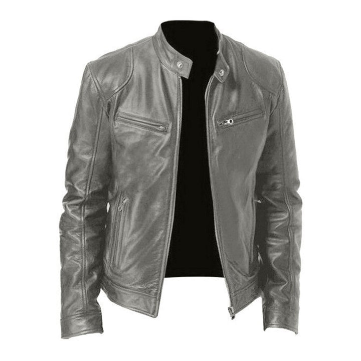 Carlos - Men's Stand Collar Slim Fit Leather Jacket