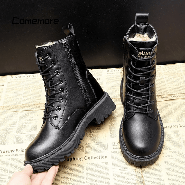 Andrea - Black Leather Winter Boots