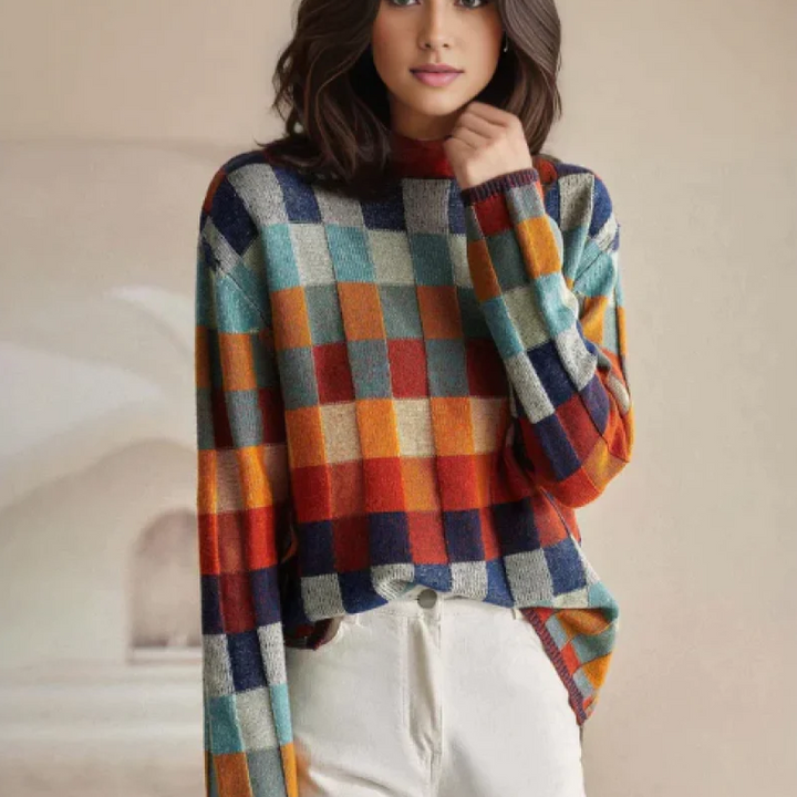 Adalynn™ - Colourful Turtleneck Sweater with Patchwork Knit Pattern