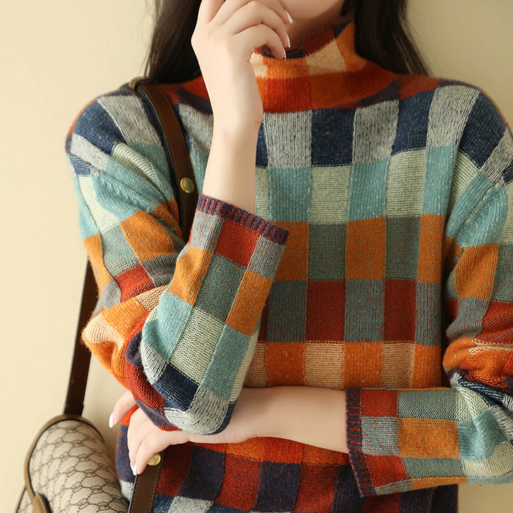 Adalynn™ - Colourful Turtleneck Sweater with Patchwork Knit Pattern