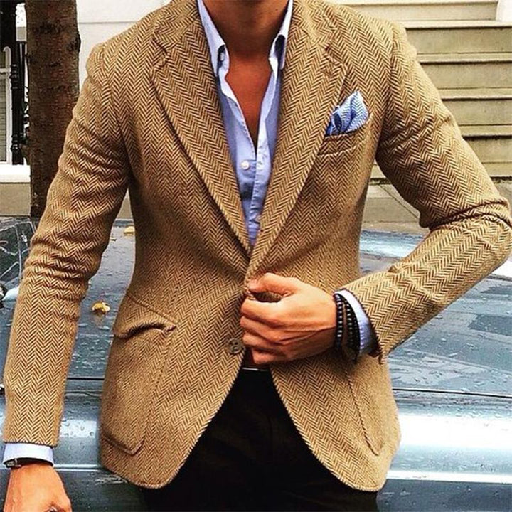 Ethan Men's Vintage Herringbone Lapel Single Breasted Blazer