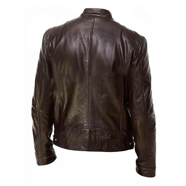 Carlos - Men's Stand Collar Slim Fit Leather Jacket