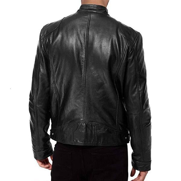 Carlos - Men's Stand Collar Slim Fit Leather Jacket