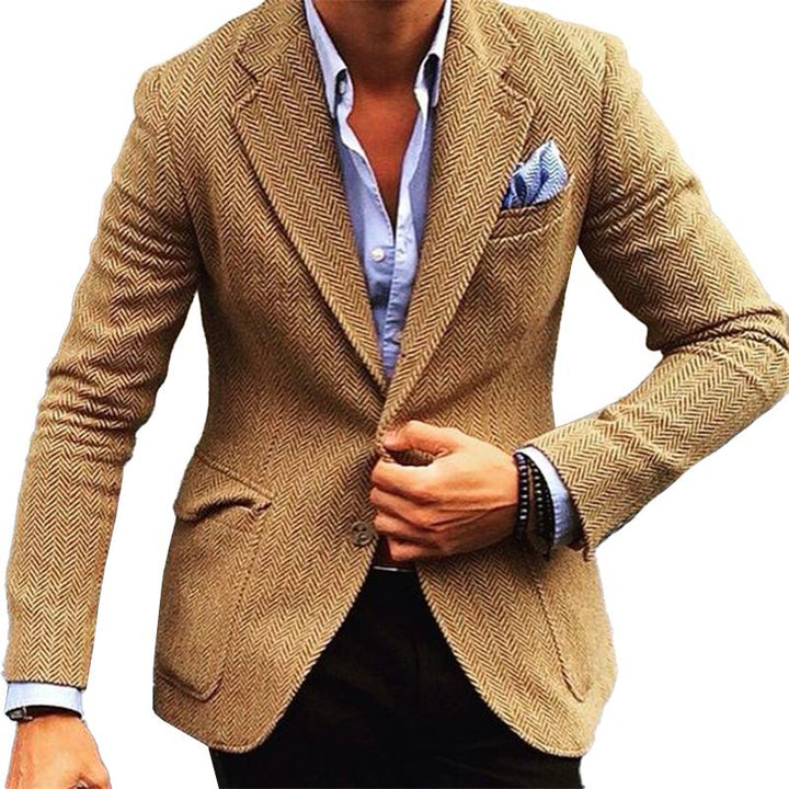 Ethan Men's Vintage Herringbone Lapel Single Breasted Blazer