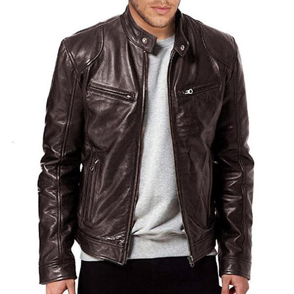 Carlos - Men's Stand Collar Slim Fit Leather Jacket