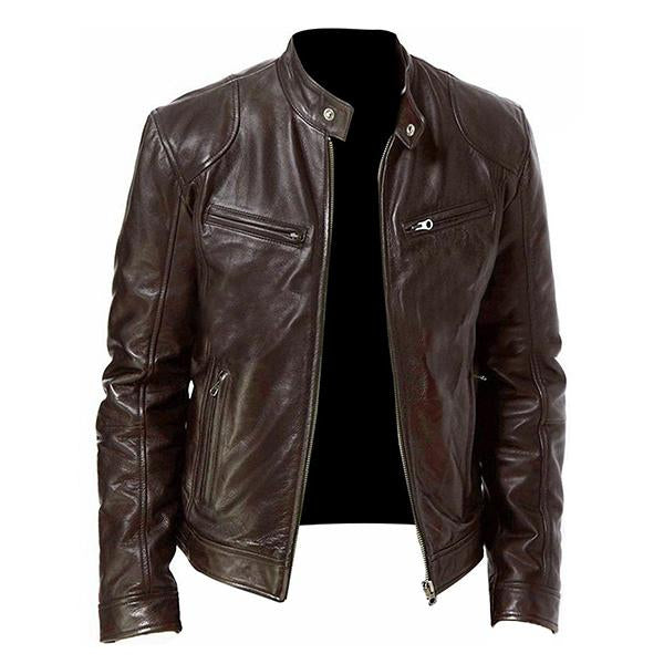 Carlos - Men's Stand Collar Slim Fit Leather Jacket