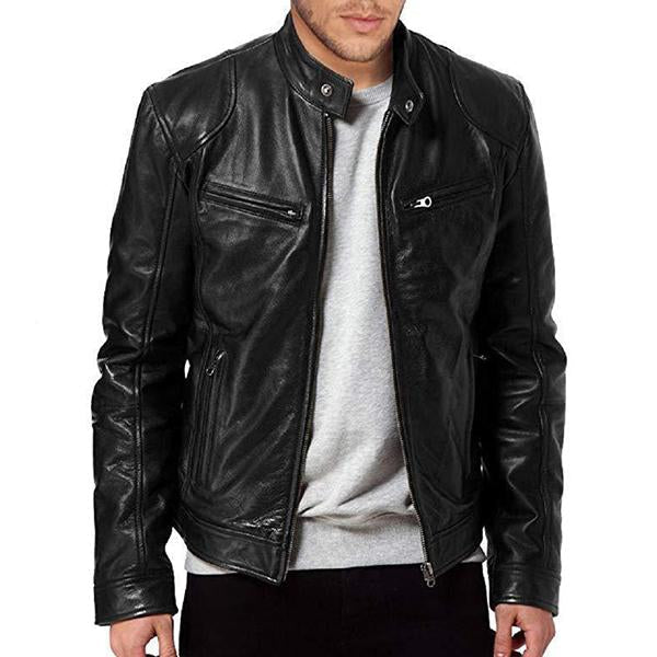 Carlos - Men's Stand Collar Slim Fit Leather Jacket