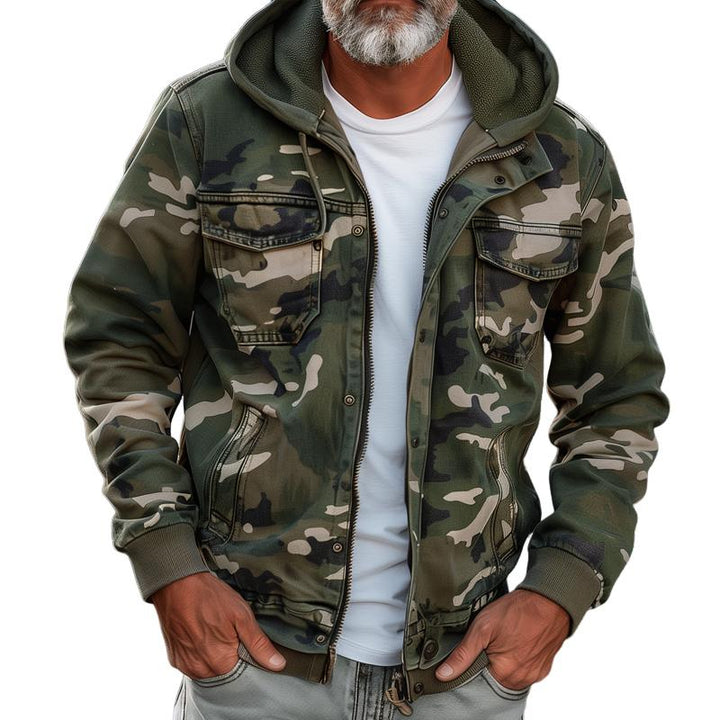 Peter - Men's Camouflage Hooded Multi-pocket Zip Cargo Jacket