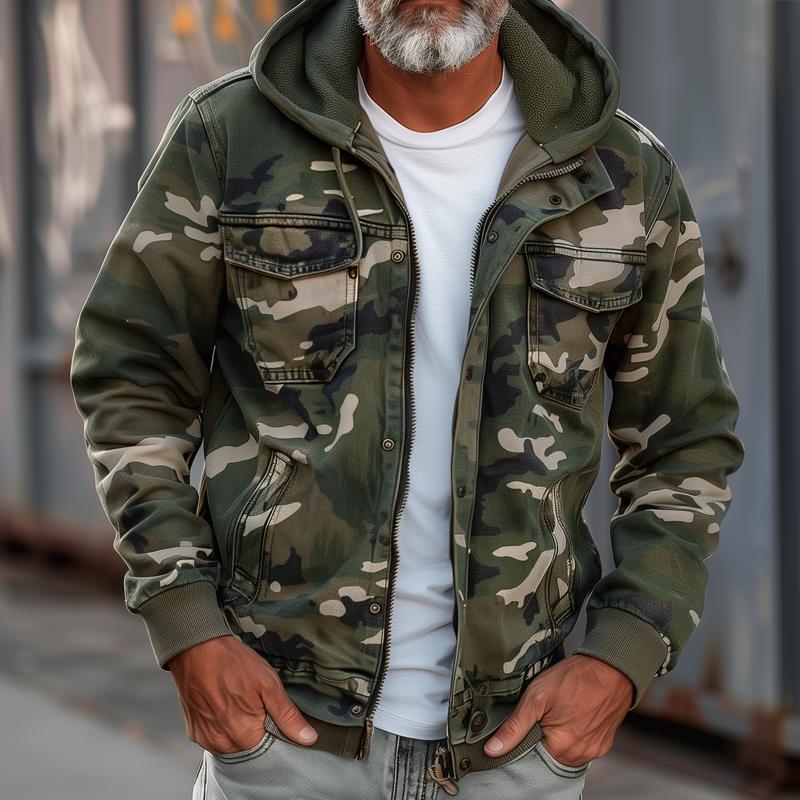 Peter - Men's Camouflage Hooded Multi-pocket Zip Cargo Jacket